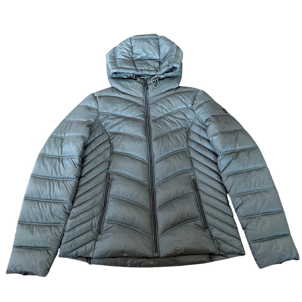 Michael Kors Packable Puffer Jacket Sage Green Hooded‎ Quilted Medium (974)